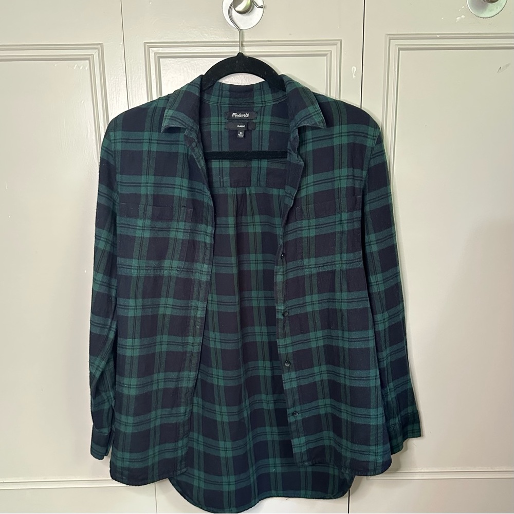 Madewell Blue/Green Plaid Flannel Button Down, Size XS